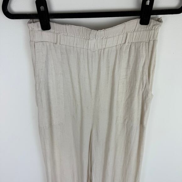 Moneau Womens Pull-On Linen Rayon Blend Casual Straight Leg Cream Pants Medium - Picture 3 of 9